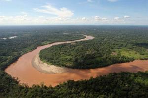 The San Miguel River marks the border between Ecuador, blow and left of river, with Colombia, Thursday Sept. 16, 2010.